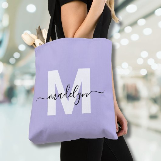 Paarse Elegante Script Naam Monogram Draagtas
