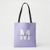 Paarse Elegante Script Naam Monogram Draagtas (Voorkant)