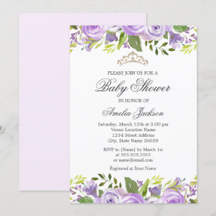 paarse Elegante Waterverf Bloemen Baby shower Kaart
