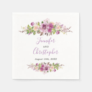 Paarse Elegante Waterverf Bloemen Bruiloft Servet