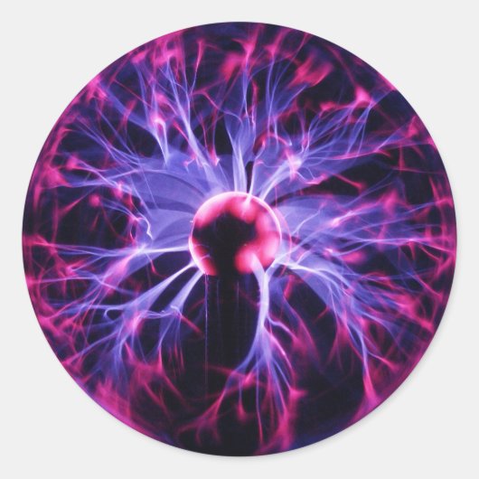 Paarse elektriciteit Eminderen van een plasmalamp Ronde Sticker (Voorkant)