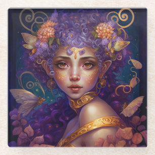 Paarse Elf Fairy Fantasy Art Glazen Onderzetter