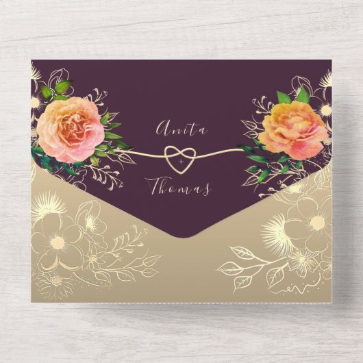 Paarse Emerald Green Jewel Tone Wedding All In One Uitnodiging