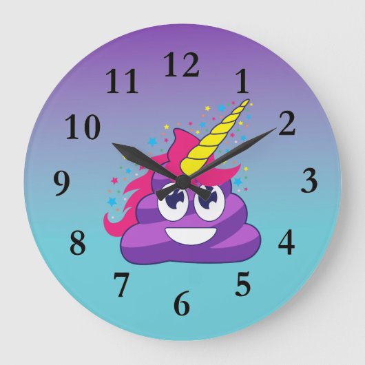 Paarse Emoji Poop Unicorn Ombre Wall klok (Voorkant)