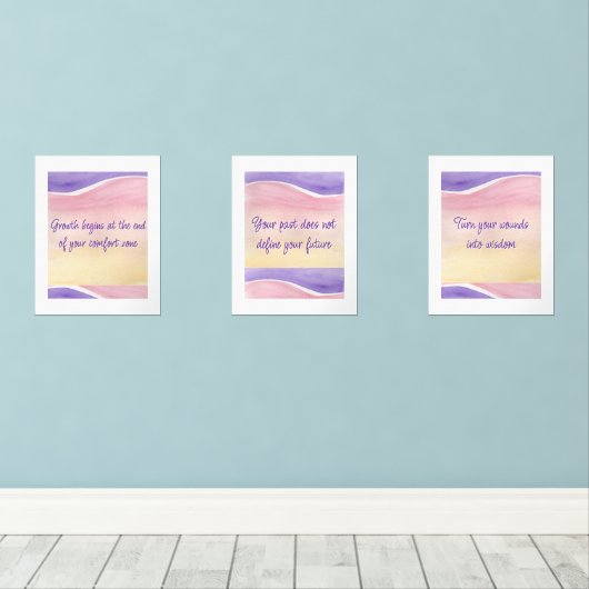 Paarse Empowerment-reeks Afdrukset Muurkunst Sets (Houten vloer)