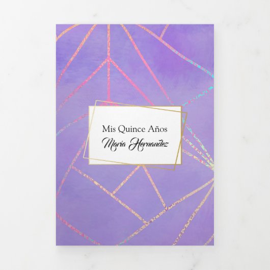 Paarse en aangepaste foto Quinceañera Drieluik Uitnodiging (Cover)