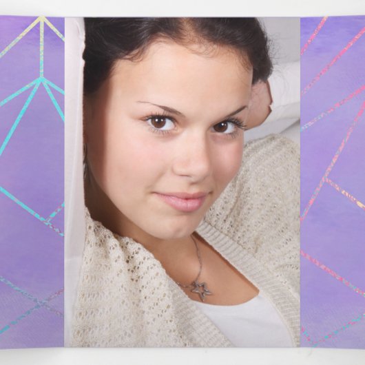 Paarse en aangepaste foto Quinceañera Drieluik Uitnodiging (Binnenkant midden)