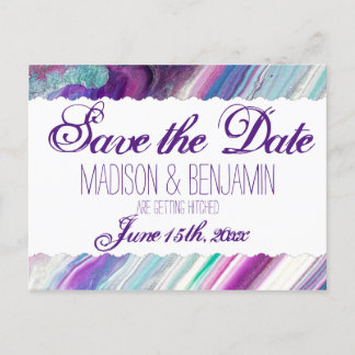 Paarse en Aqua Abstracte bruiloft Save the Date Briefkaart