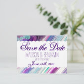 Paarse en Aqua Abstracte bruiloft Save the Date Briefkaart (Staand voorkant)