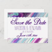 Paarse en Aqua Abstracte bruiloft Save the Date Briefkaart (Voorkant / Achterkant)