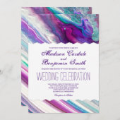 Paarse en Aqua Abstracte Paint Swirls Weddenschap Kaart (Voorkant / Achterkant)