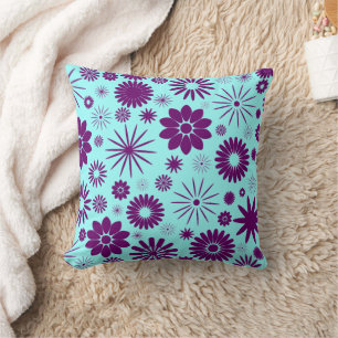 Paarse en Aqua Blue Floral Jumbo Pillow Kussen