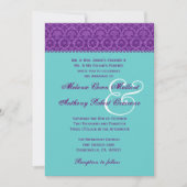 Paarse en Aqua  Damask Wedding Monogram Kaart (Voorkant)