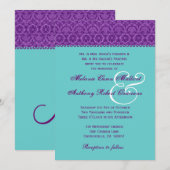 Paarse en Aqua  Damask Wedding Monogram Kaart (Voorkant / Achterkant)
