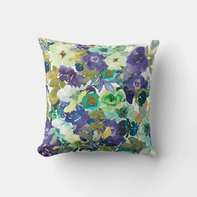 Paarse en Aqua Floral Pillow Kussen (Voorkant)