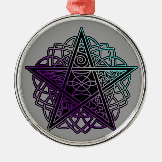 Paarse en aqua-intricate pentakel metalen ornament (Voorkant)
