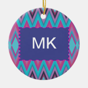 Paarse en Aqua Tribal Keramisch Ornament