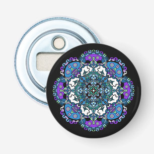 paarse en blauw Mandala Abstracte Kunst Button Flesopener