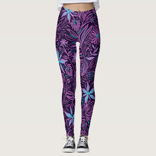 Paarse en blauwe Abstracte Leggings van Florence (Voorkant)