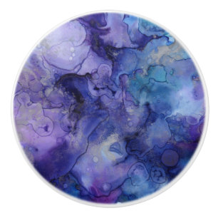 Paarse en blauwe Abstracte Waterverf gemarmerde zw Keramische Knop