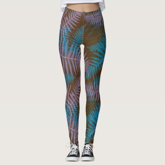 Paarse en blauwe bladeren Leggings (Voorkant)