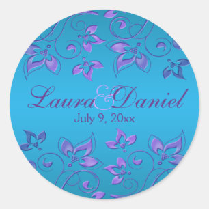 Paarse en Blauwe Bloemen 1.5"Ronde Bruiloft Sticke Ronde Sticker