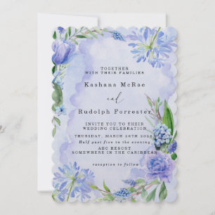 Paarse en Blauwe Bloemen Flat Save The Date Kaart