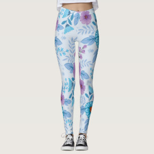 Paarse en blauwe bloemen leggings