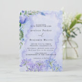 Paarse en Blauwe Bloemen Lotus Bruiloft Uitnodigin Save The Date (Staand voorkant)