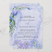 Paarse en Blauwe Bloemen Lotus Bruiloft Uitnodigin Save The Date (Voorkant / Achterkant)