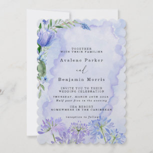 Paarse en Blauwe Bloemen Lotus Bruiloft Uitnodigin Save The Date