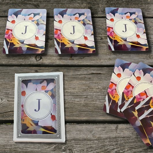 Paarse en Blauwe Bloemen met Initiaal Pokerkaarten