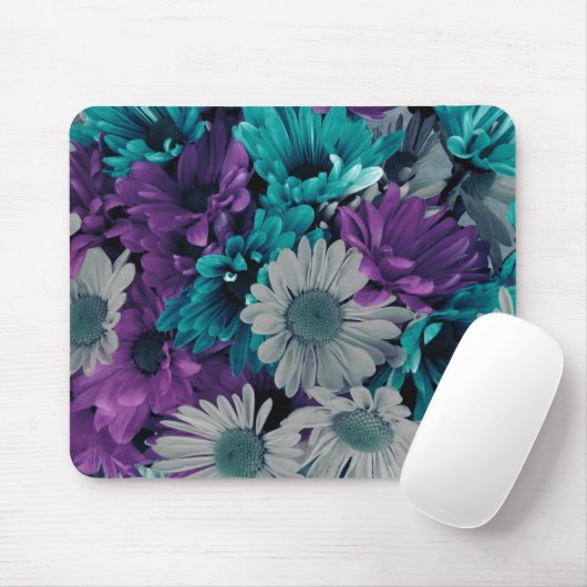 Paarse en blauwe bloemen muismat (Met muis)