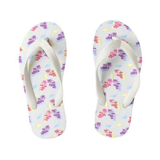 Paarse en Blauwe Bloemen Naadloos Patroon – Elegan Kinder Teenslippers (Voetbed)