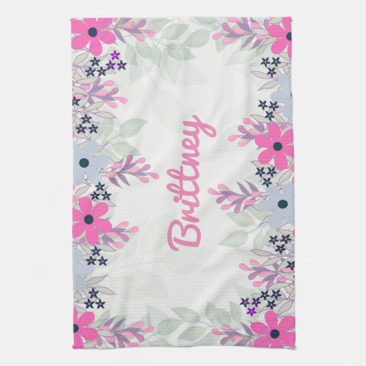 Paarse en Blauwe Bloemen Theedoek (Verticaal)