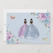 Paarse en Blauwe Bloemen Twins Quinceanera Sweet 1 Save The Date (Achterkant)