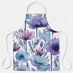 Paarse en Blauwe Bloemen Waterverf Floral Design Schort