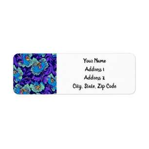 Paarse en blauwe bloemen William Morris Etiket