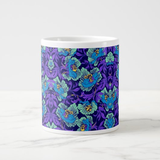 Paarse en blauwe bloemen William Morris Extra Grote Beker (Voorkant)
