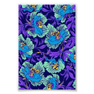 Paarse en blauwe bloemen William Morris Foto Afdruk