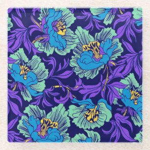 Paarse en blauwe bloemen William Morris Glazen Onderzetter