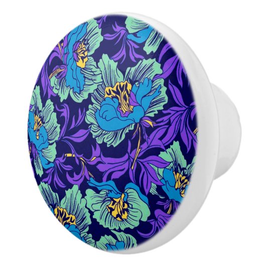 Paarse en blauwe bloemen William Morris Keramische Knop (Rechts)