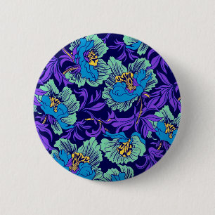 Paarse en blauwe bloemen William Morris Ronde Button 5,7 Cm