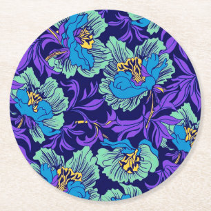 Paarse en blauwe bloemen William Morris Ronde Kartonnen Onderzetter