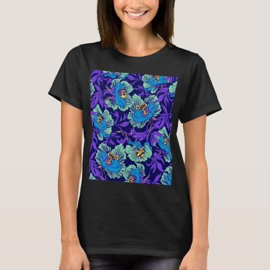 Paarse en blauwe bloemen William Morris T-shirt (Voorkant)
