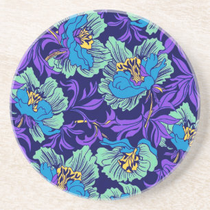 Paarse en blauwe bloemen William Morris Zandsteen Onderzetter