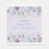 Paarse en blauwe bloemige jongensfeest papieren se servet (Voorkant)