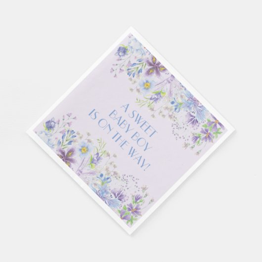 Paarse en blauwe bloemige jongensfeest papieren se servet (Hoek)