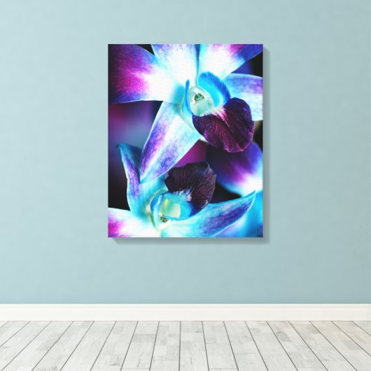 Paarse en blauwe dendrobiumorchidee-orchidee canvas afdruk (Insitu (Houten vloer))