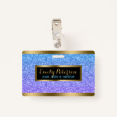 Paarse en blauwe faux glitter gouden accenten badge (Achterkant met clip)